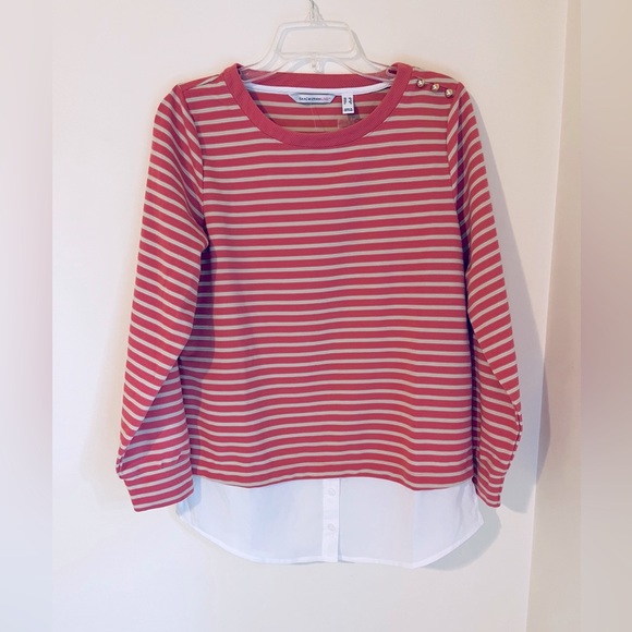 Isaac Mizrahi Live! Ribbed Crew Neck Layered Top, With Shirt Hem Accent, NWOT - Picture 1 of 5
